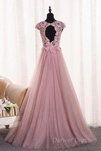 A-Line/Princess Sash Tulle Floor-Length Lace Prom Dress