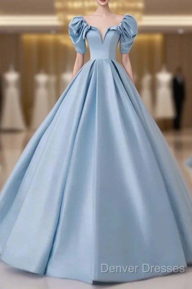 A-Line Princess Satin Blue Long Prom Dress Quinceanera Dress Elegant Evening Dress Main image