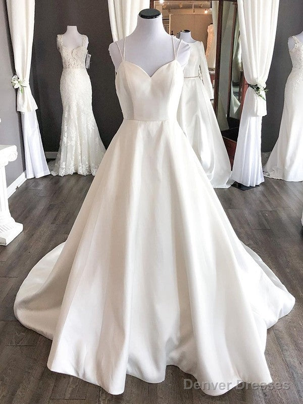 A-Line/Princess Satin Ruffles Sweetheart Sleeveless Sweep/Brush Train Wedding Dresses Main image
