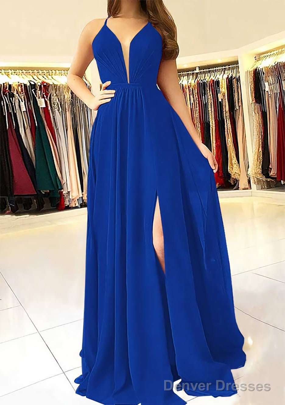 A-line/Princess Scalloped Neck Sleeveless Long/Floor-Length Chiffon Prom Dresses With Split