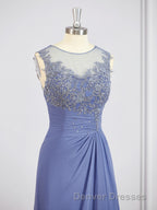A-Line/Princess Scoop Asymmetrical Chiffon Mother of the Bride Dress With Appliques Lace