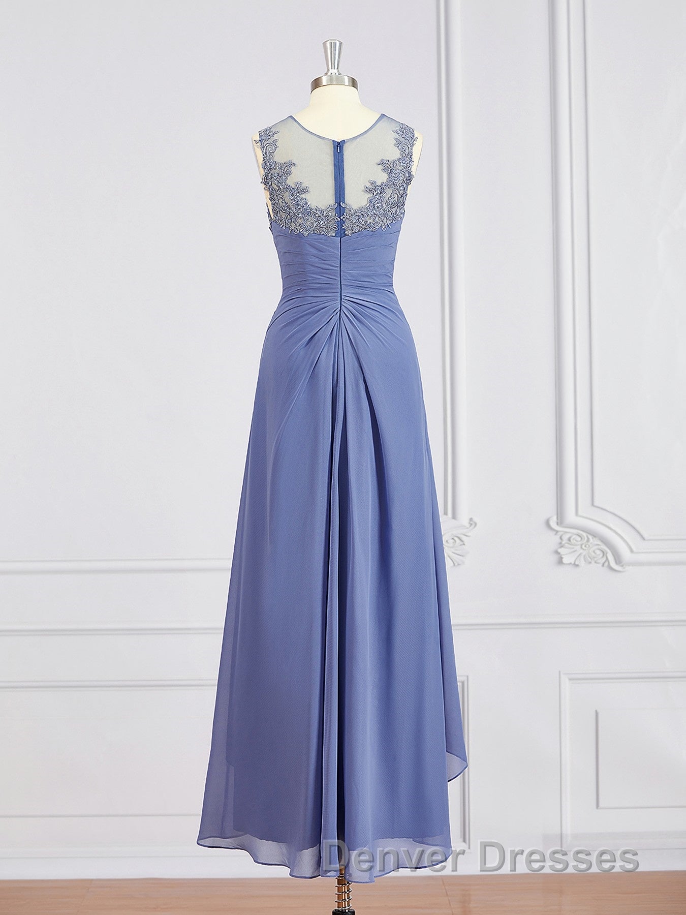 A-Line/Princess Scoop Asymmetrical Chiffon Mother of the Bride Dress With Appliques Lace
