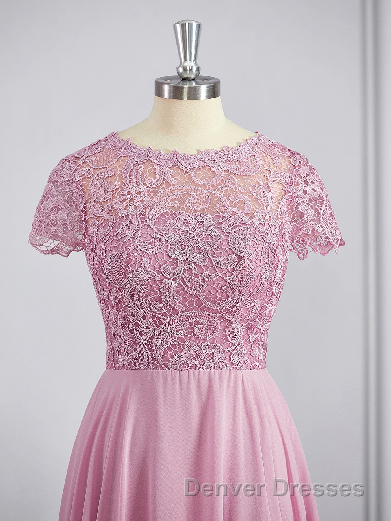 A-Line/Princess Scoop Floor-Length Chiffon Bridesmaid Dress with Appliques Lace Secondary image