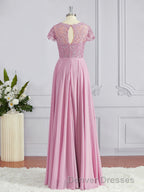 A-Line/Princess Scoop Floor-Length Chiffon Bridesmaid Dress with Appliques Lace