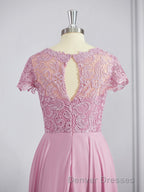 A-Line/Princess Scoop Floor-Length Chiffon Bridesmaid Dress with Appliques Lace