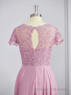 A-Line/Princess Scoop Floor-Length Chiffon Bridesmaid Dress with Appliques Lace