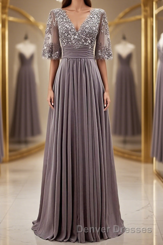 A-line/Princess Scoop Floor-Length Chiffon Mother of the Bride Dress With Pleats Main image