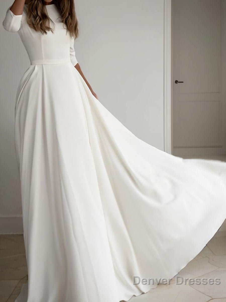 A-Line/Princess Scoop Floor-Length Stretch Crepe Wedding Dresses Secondary image