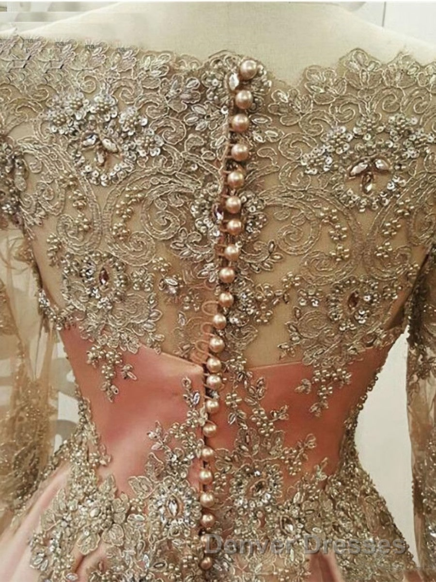 A-Line/Princess Scoop Floor-Length Tulle Evening Dress With Appliques Lace