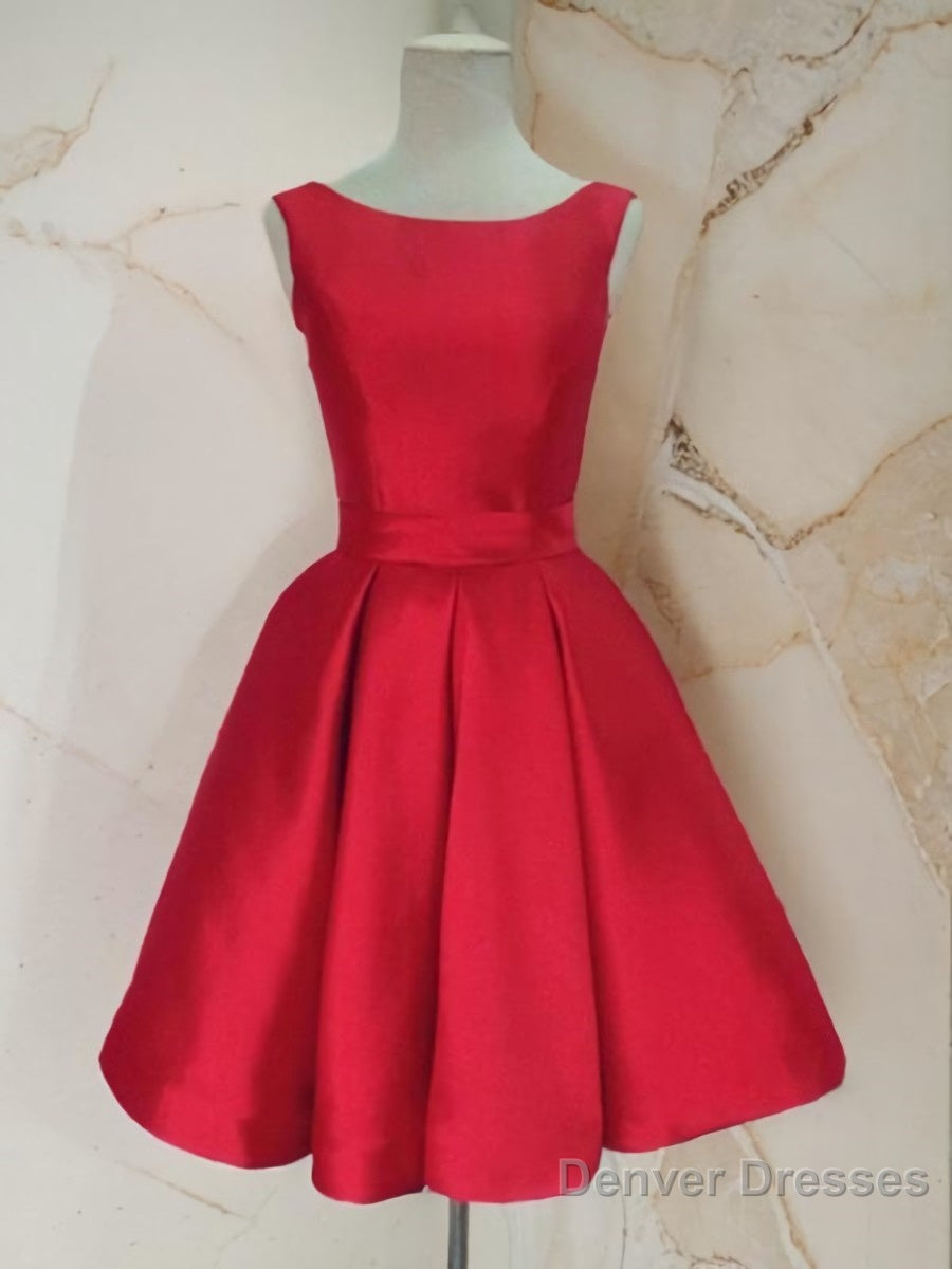 A-Line/Princess Scoop Short/Mini Satin Homecoming Dresses With Bow Secondary image