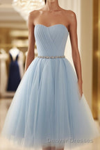 A-Line/Princess Scoop Short/Mini Tulle Homecoming Dress With Beading