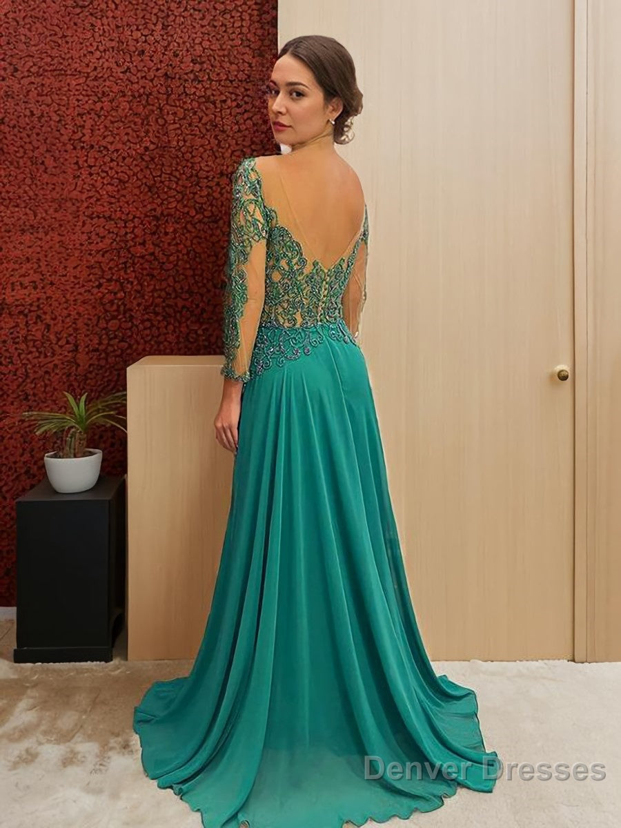 A-Line/Princess Scoop Sweep Train Chiffon Mother of the Bride Dresses With Appliques Lace Secondary image