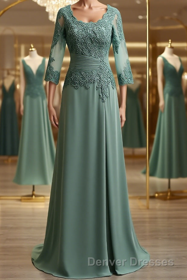 A-Line/Princess Scoop Sweep Train Chiffon Mother of the Bride Dress With Appliques Lace Main image