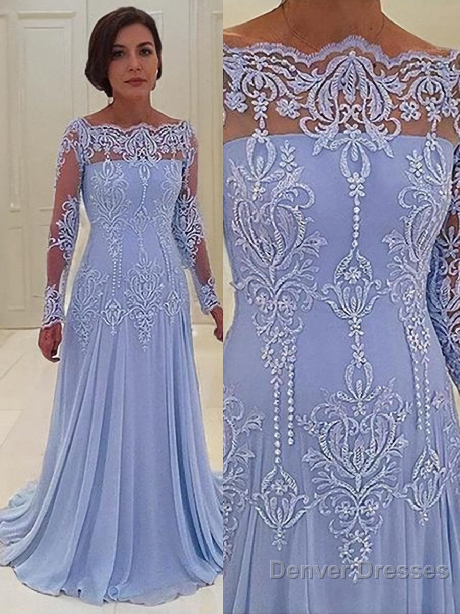 A-Line/Princess Scoop Sweep Train Chiffon Mother of the Bride Dresses With Lace Applique Main image