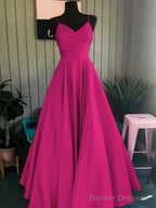 A-Line/Princess Spaghetti Straps Floor-Length Satin Prom Dresses With Ruffles