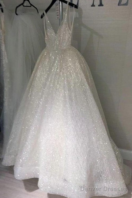 A-Line/Princess Spaghetti Straps Sequined Bridal Dress Main image
