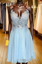 A-Line/Princess Spaghetti Straps Short/Mini Chiffon Homecoming Dress
