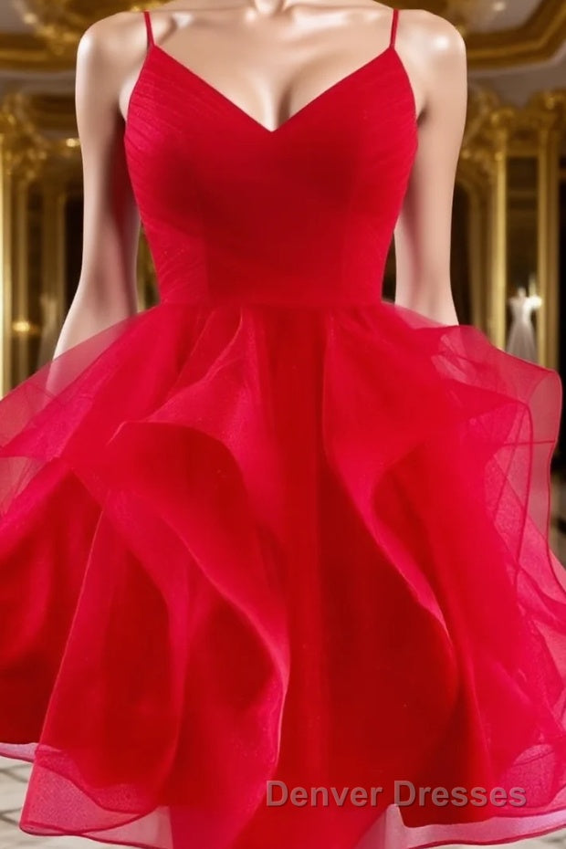 A-Line/Princess Spaghetti Straps Short/Mini Tulle Homecoming Dress With Ruffles