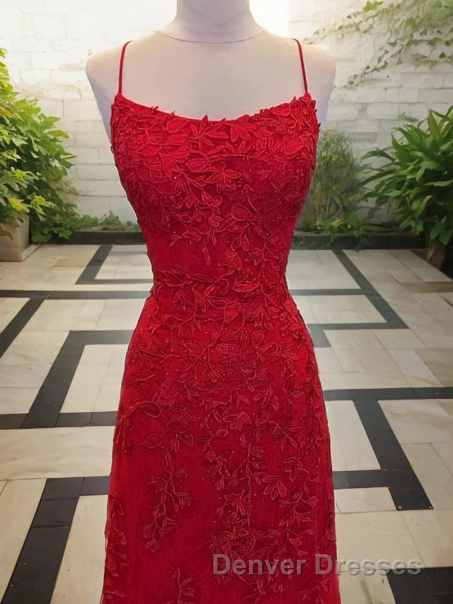 A-Line/Princess Spaghetti Straps Sweep Train Tulle Evening Dress With Appliques Lace Secondary image