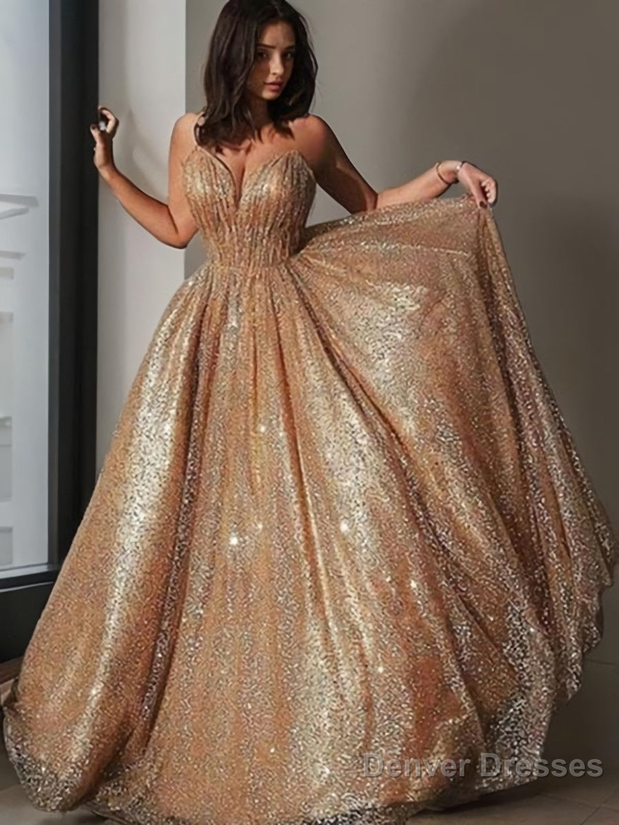 A-Line/Princess Spaghetti Straps Court Train Tulle Evening Dresses With Sequin Main image