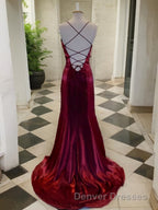 A-Line/Princess Spaghetti Straps Sweep Train Velvet Prom Dress With Leg Slit