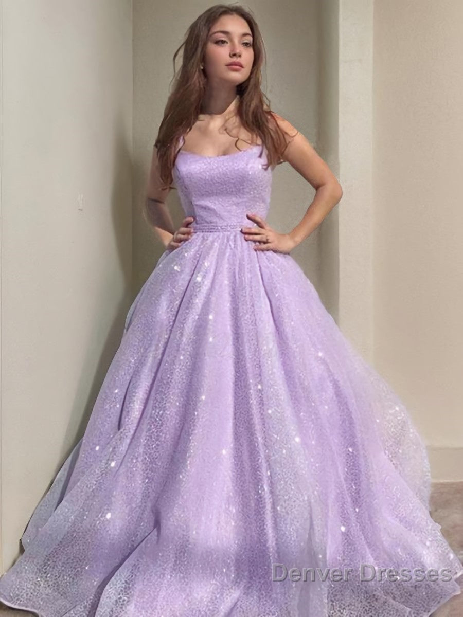 A-Line/Princess Square Floor-Length Tulle Prom Dresses With Beading Main image
