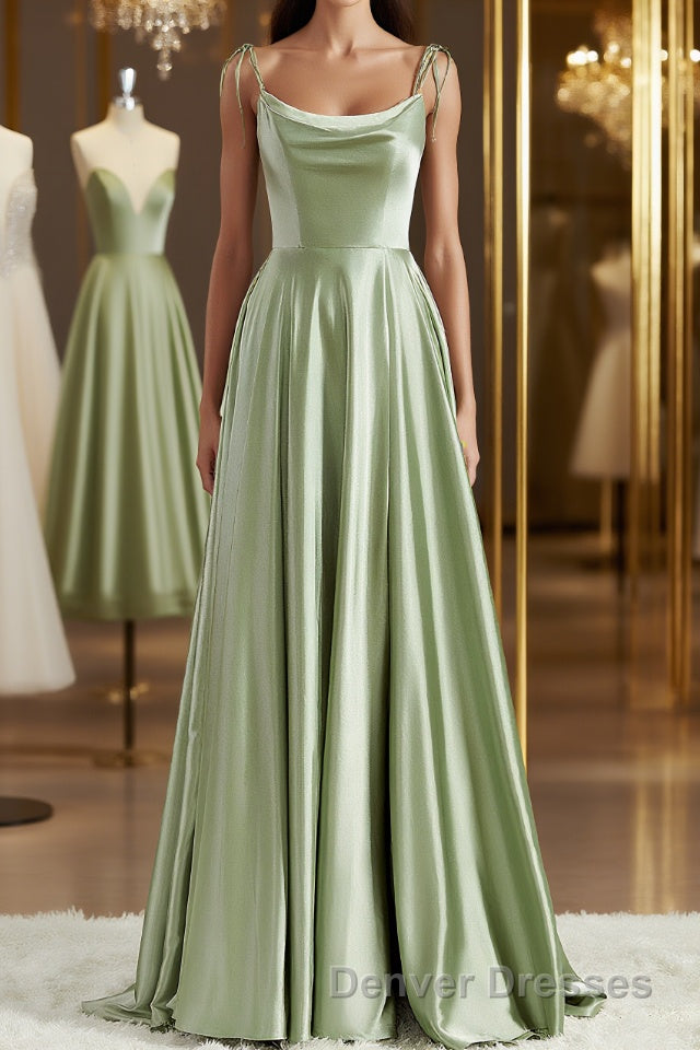 A-Line/Princess Square Sweep Train Silk like Satin Bridesmaid Dress with Leg Slit Main image