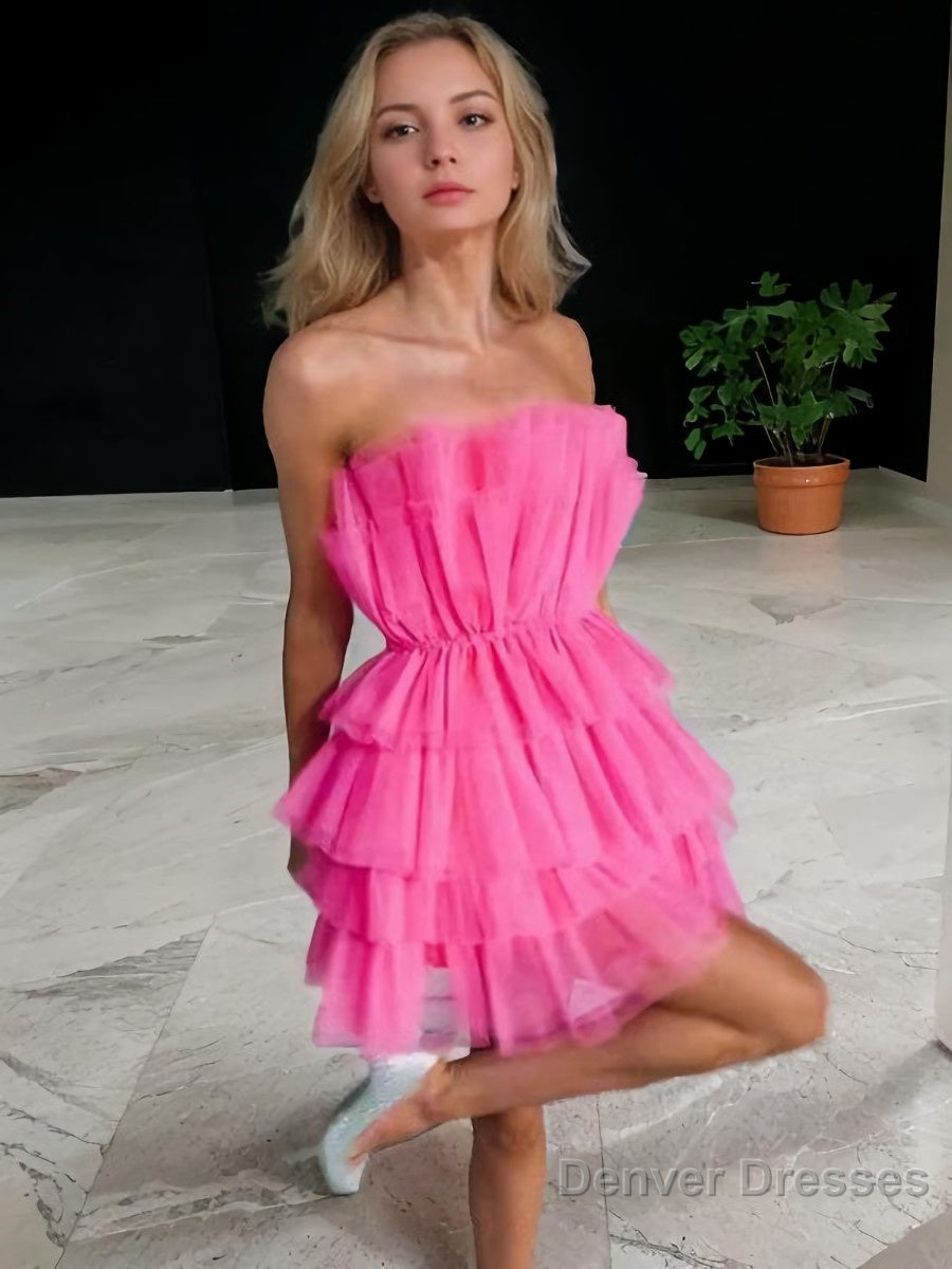 A-Line/Princess Strapless Short/Mini Tulle Homecoming Dresses Secondary image