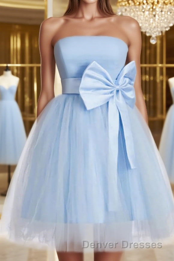 A-Line/Princess Strapless Short/Mini Tulle Homecoming Dress With Bow Main image