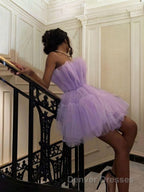 A-Line/Princess Strapless Short/Mini Tulle Homecoming Dress With Cascading Ruffles