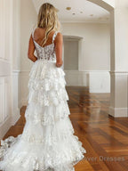 A-Line/Princess Straps Court Train Tulle Prom Dresses With Leg Slit