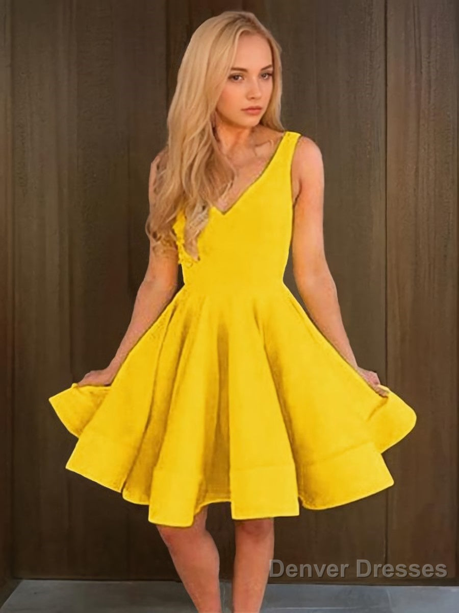 A-Line/Princess Straps Short/Mini Satin Homecoming Dresses With Ruffles Main image