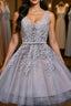 A-Line/Princess Straps Short/Mini Tulle Homecoming Dress With Appliques Lace