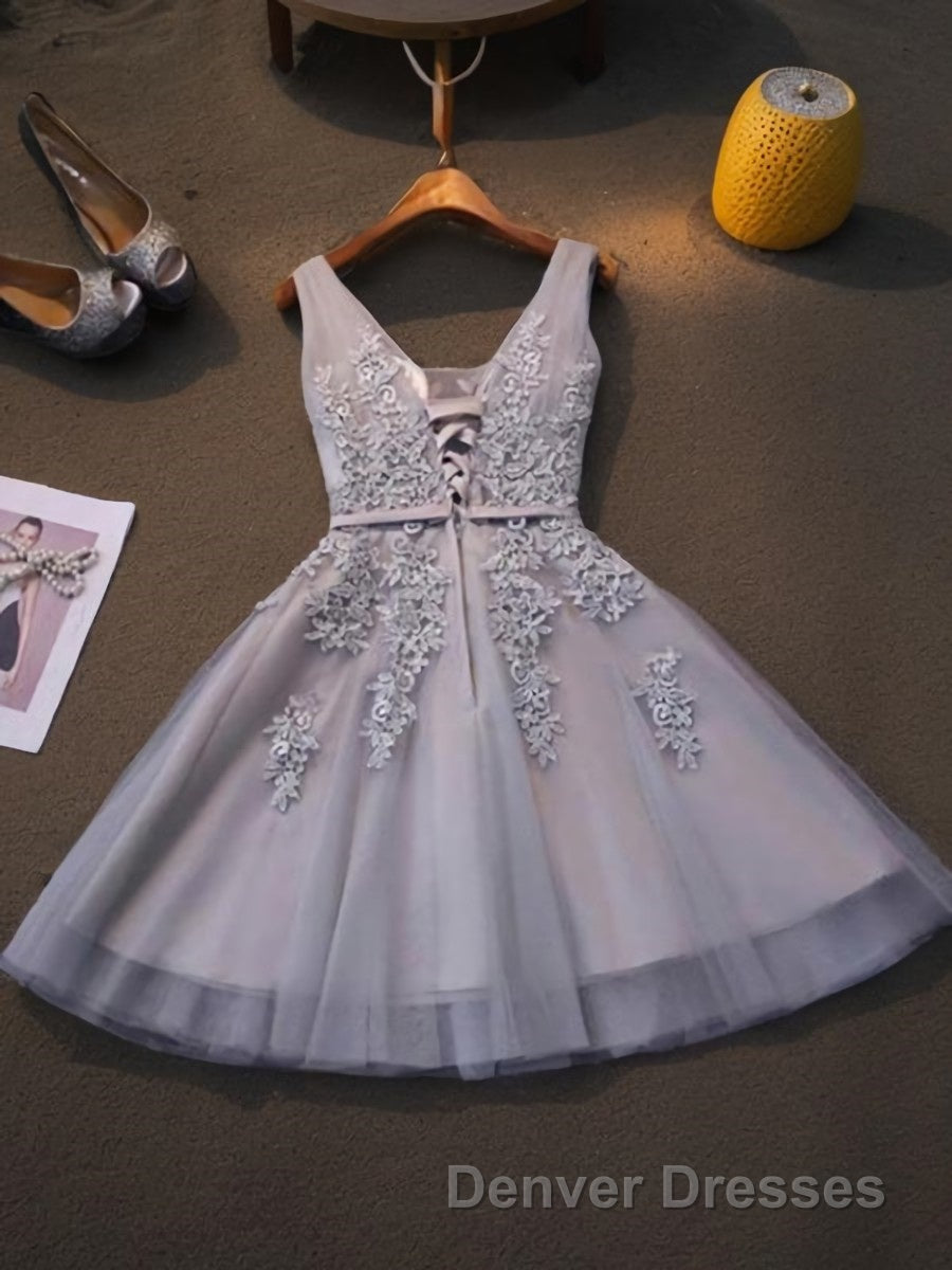 A-Line/Princess Straps Short/Mini Tulle Homecoming Dress With Appliques Lace Secondary image