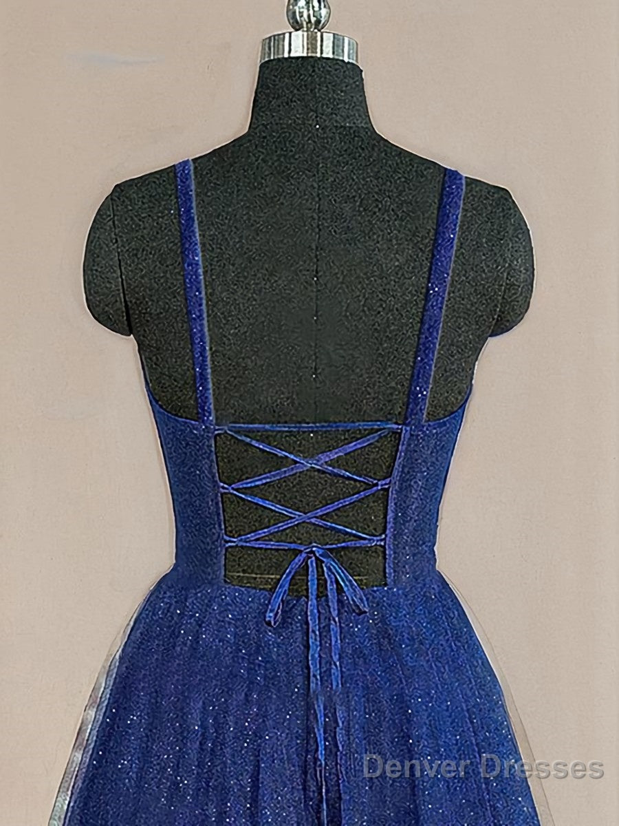 A-Line/Princess Straps Sweep Train Tulle Prom Dresses With Ruffles Secondary image