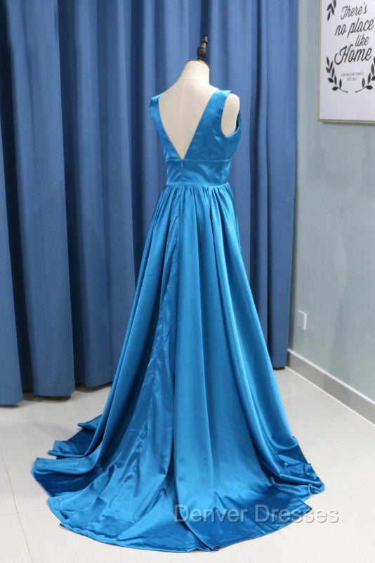 A-Line/Princess Sweep Train Sleeveless Satin V-Neck Bridesmaid Dress Secondary image