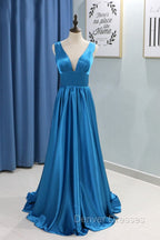 A-Line/Princess Sweep Train Sleeveless Satin V-Neck Bridesmaid Dress