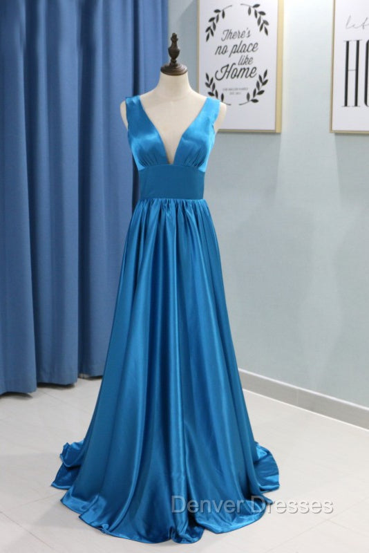 A-Line/Princess Sweep Train Sleeveless Satin V-Neck Bridesmaid Dress