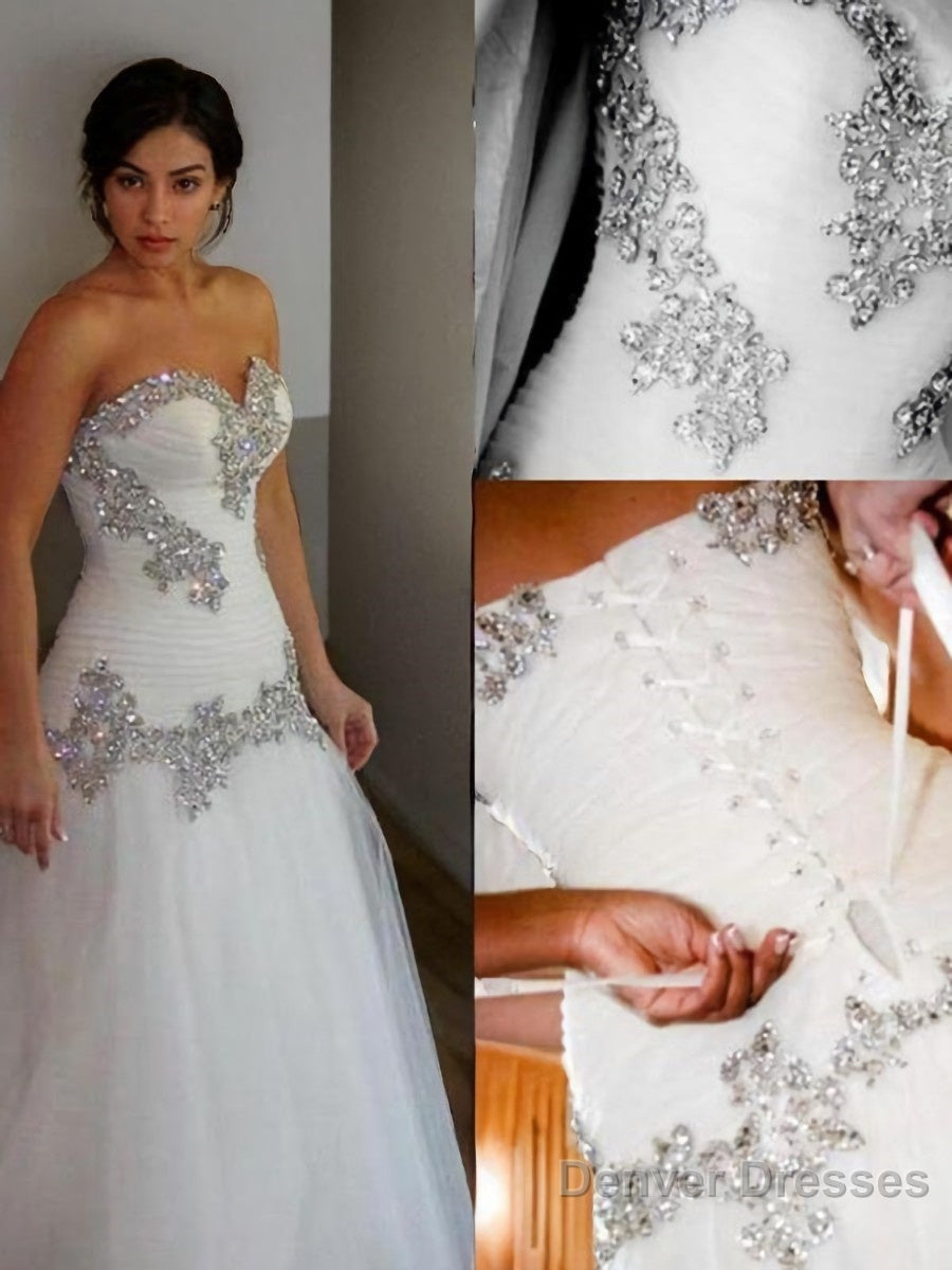 A-Line/Princess Sweetheart Floor-Length Tulle Wedding Dresses With Rhinestone Secondary image