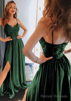 A-line/Princess Sweetheart Sleeveless Long/Floor-Length Charmeuse Prom Dresses With Split Lace
