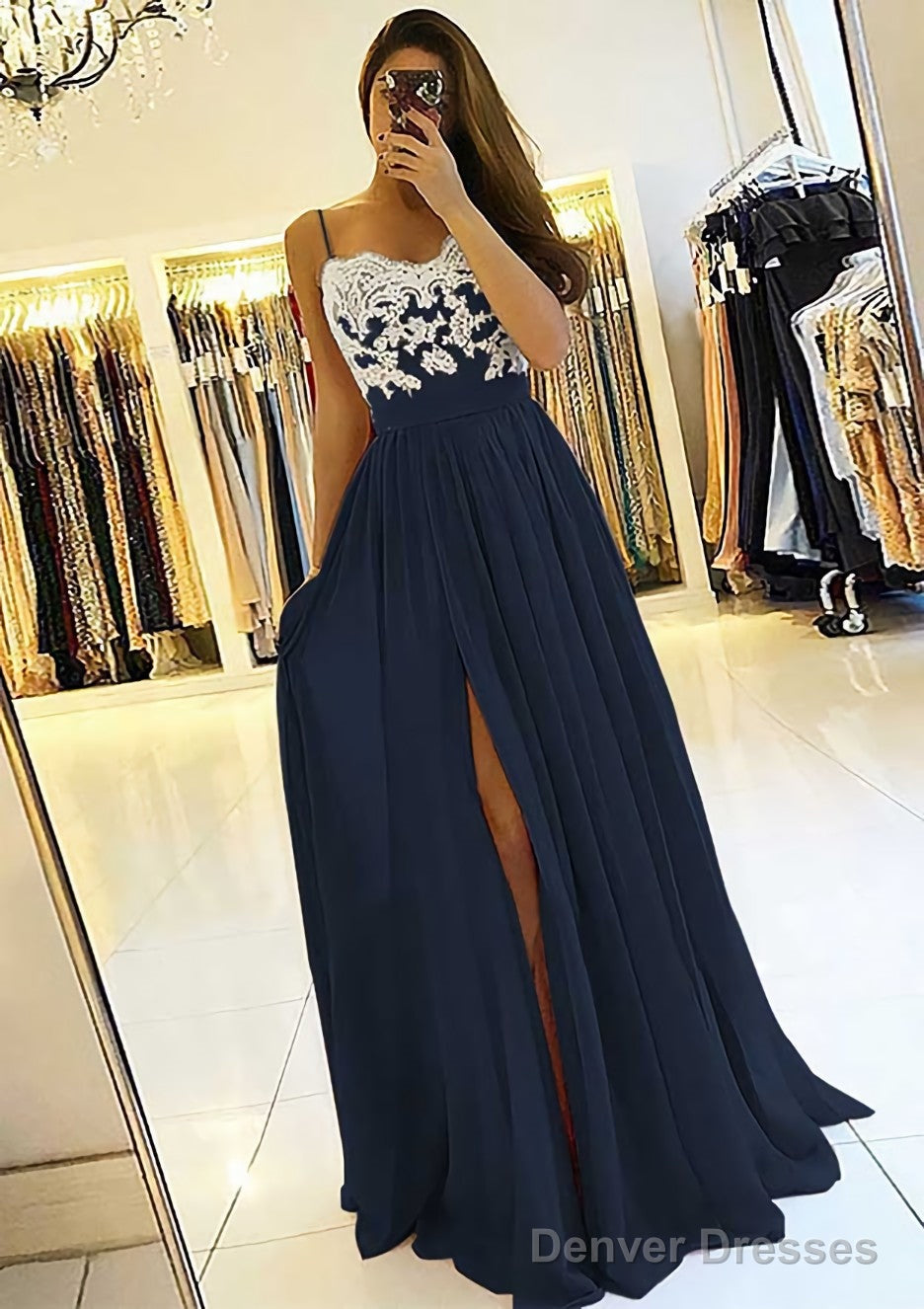 A-line/Princess Sweetheart Sleeveless Long/Floor-Length Chiffon Prom Dresses With Split Appliqued Secondary image