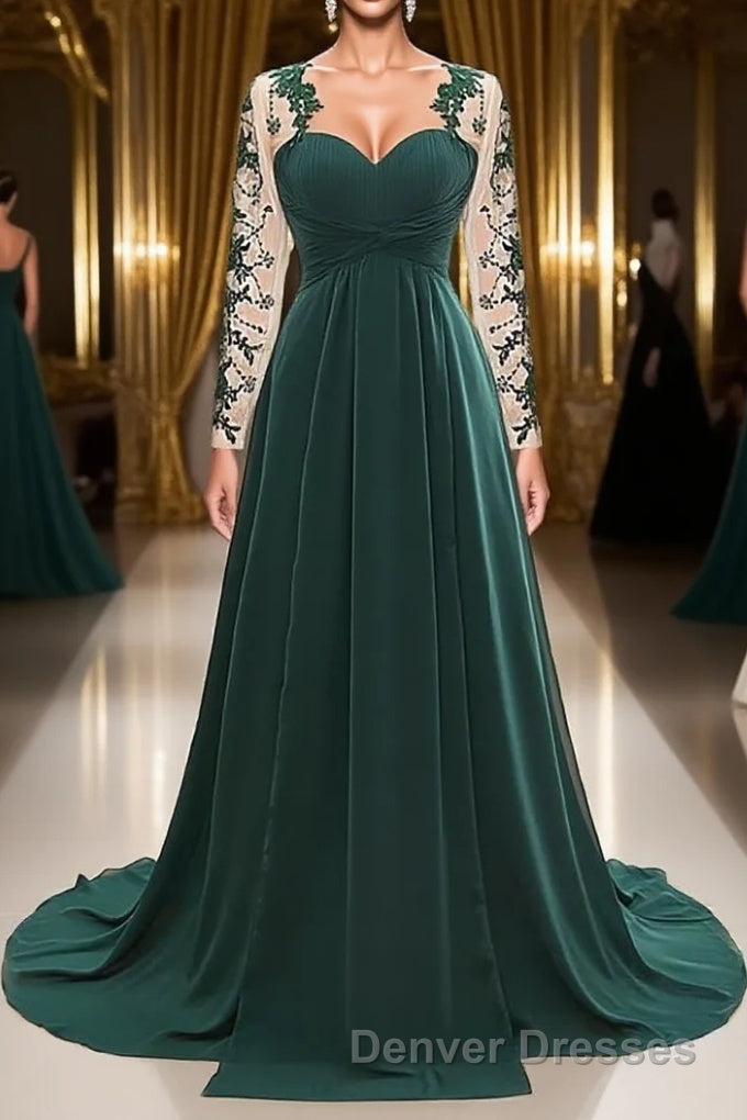 A-Line/Princess Sweetheart Sweep Train Chiffon Mother of the Bride Dress With Appliques Lace Main image