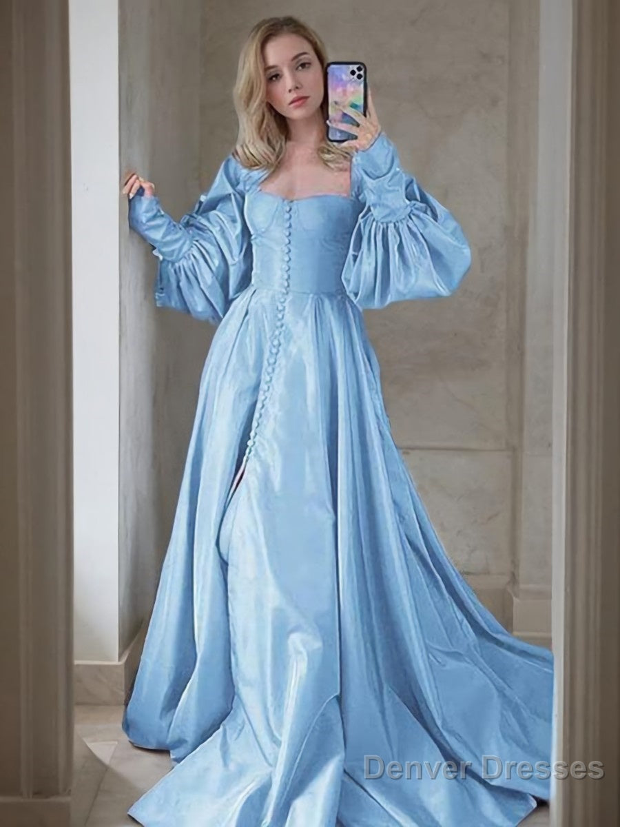 A-Line/Princess Sweetheart Sweep Train Satin Prom Dresses With Ruffles Main image