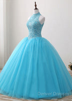A-Line/Princess Tulle Appliques Lace Prom Dress With Beading