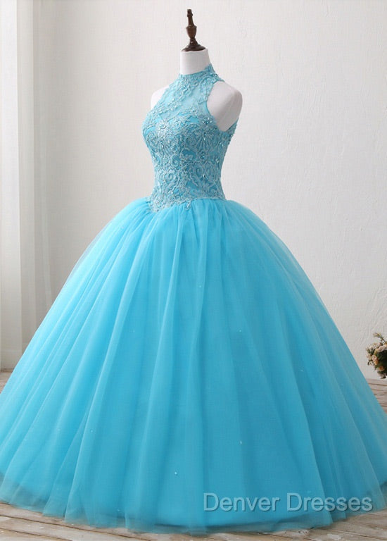 A-Line/Princess Tulle Appliques Lace Prom Dress With Beading