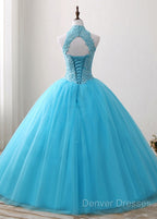 A-Line/Princess Tulle Appliques Lace Prom Dress With Beading