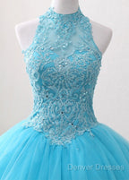 A-Line/Princess Tulle Appliques Lace Prom Dress With Beading