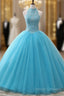 A-Line/Princess Tulle Appliques Lace Prom Dress With Beading
