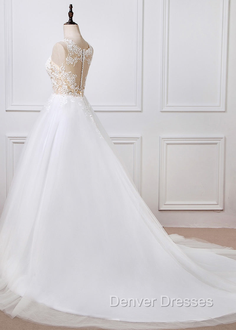A-Line/Princess Tulle Appliques Lace Wedding Dress