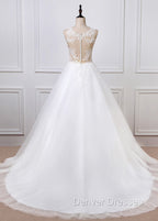 A-Line/Princess Tulle Appliques Lace Wedding Dress